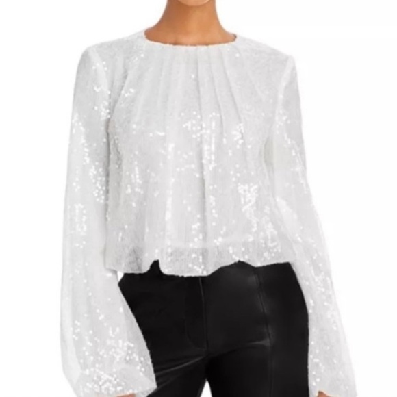 WAYF White Sequin Balloon Sleeve Top Fully Lined Size M - Picture 11 of 13